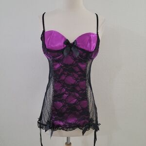 Babydoll black purple corset